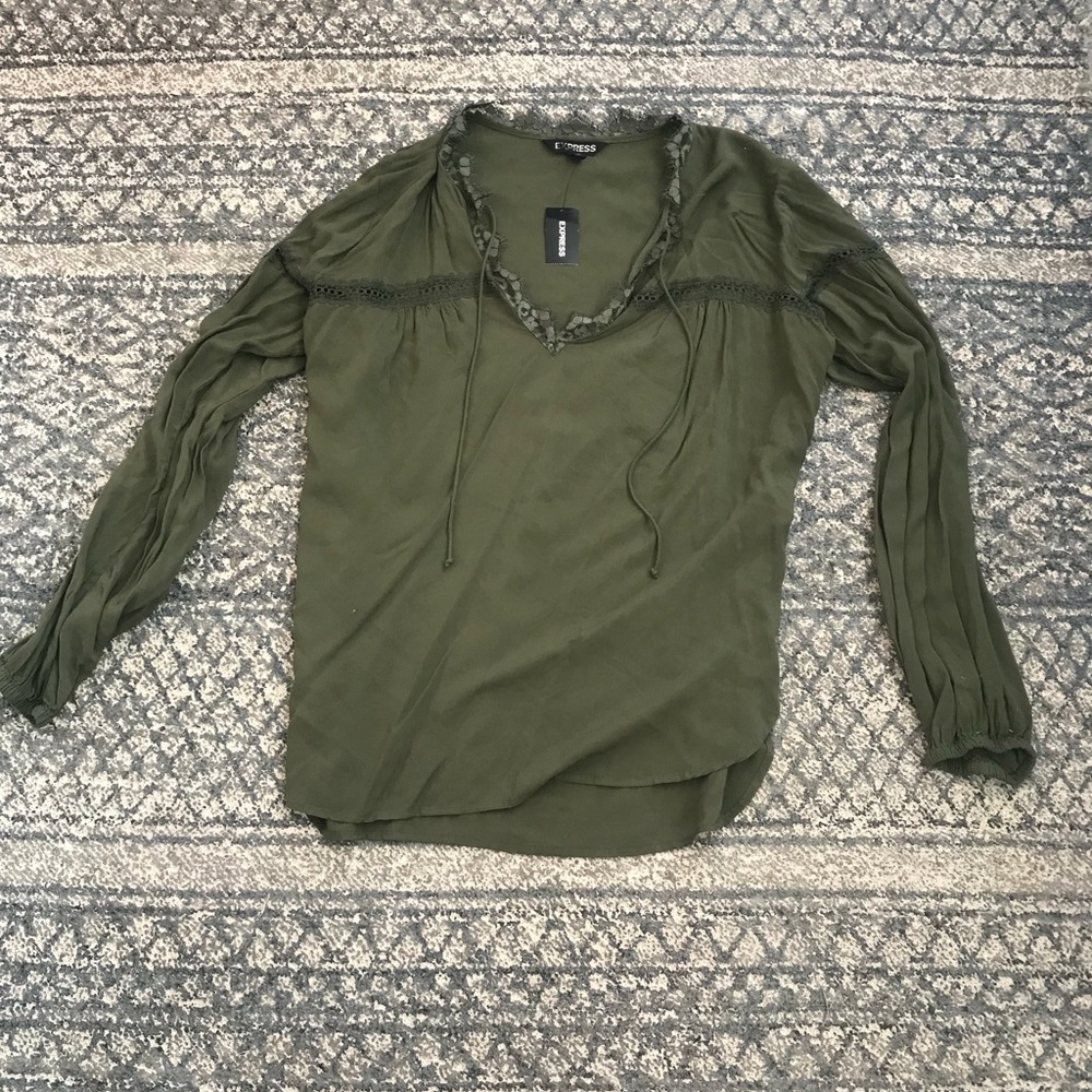 NEW WITH TAGS EXPRESS Lace trim army green blouse